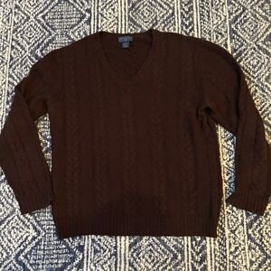 Joseph & Lyman Men's Cashmere V Neck Cable Knit Sweater Medium Dark Brown Size M